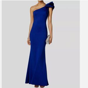 Betsy & Adam Cobalt Blue Long Women's One-Shoulder Scuba Crepe Gown Size 2